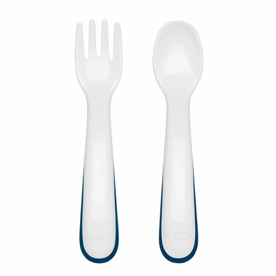 OXO Tot Travel Fork & Spoon Set with Case - Teal Baby Feeding Utensils for On-The-Go