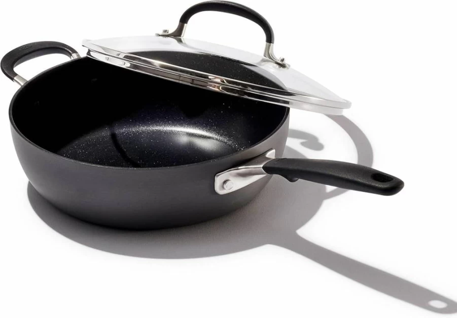 OXO 3Qt Chef's Pan with Lid - 3-Layer German Nonstick Coating, Stainless Steel Handle & Non-Slip Grip, Black Cookware