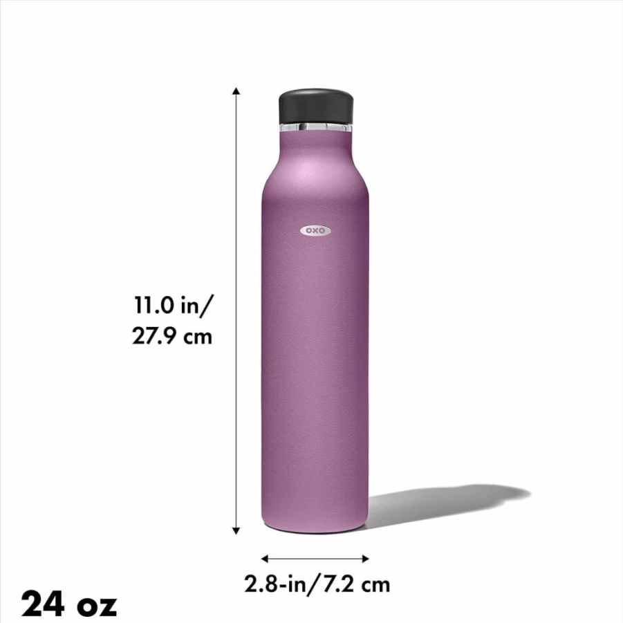 OXO 16oz Purple Garnet Insulated Water Bottle with Leak-Proof Standard Lid, BPA-Free Stainless Steel Thermos for Hot & Cold Drinks