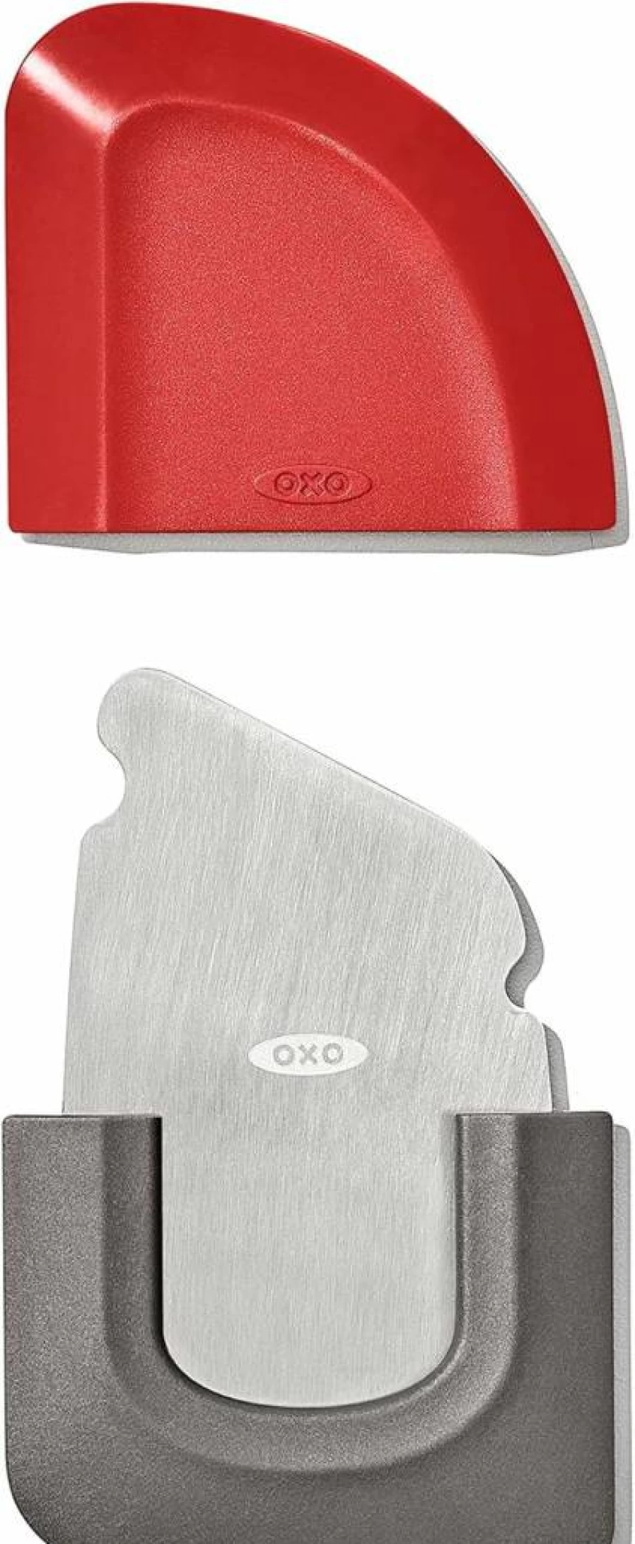 OXO 3-in-1 Outdoor Kitchen Squeegee, Scraper, and Cleaner Tool - Red/Grey Heavy Duty Multi-Surface Brush for Grills, Windows, and Decks