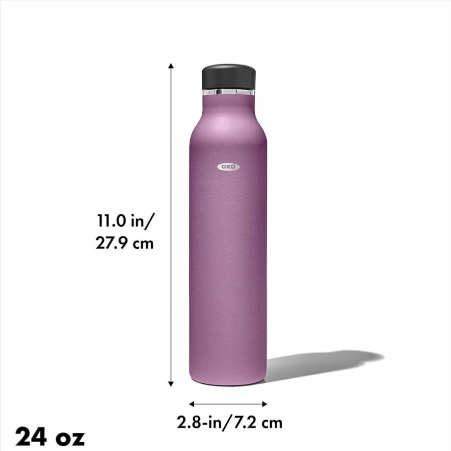 OXO 20oz Purple Garnet Insulated Water Bottle with Leak-Proof Standard Lid, BPA-Free Stainless Steel Thermos for Hot & Cold Drinks
