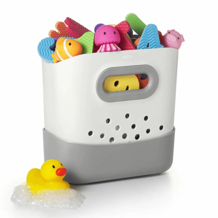 OXO Tot Stand-Up Bath Toy Organizer - Gray Storage Bin for Kids Bathroom