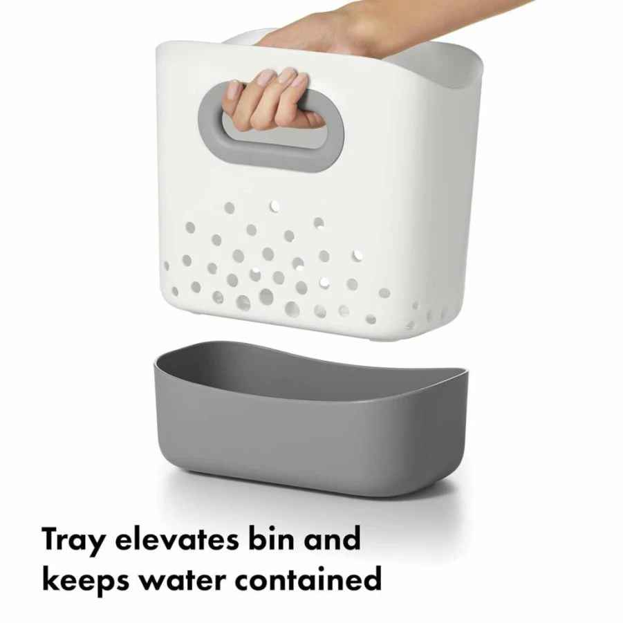 OXO Tot Stand-Up Bath Toy Organizer - Gray Storage Bin for Kids Bathroom