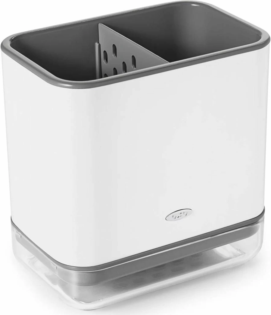 OXO Good Grips Kitchen Sink Caddy Organizer, White Bathroom Storage Basket 3.8" x 5.9" x 5.5" for Sponges and Soap