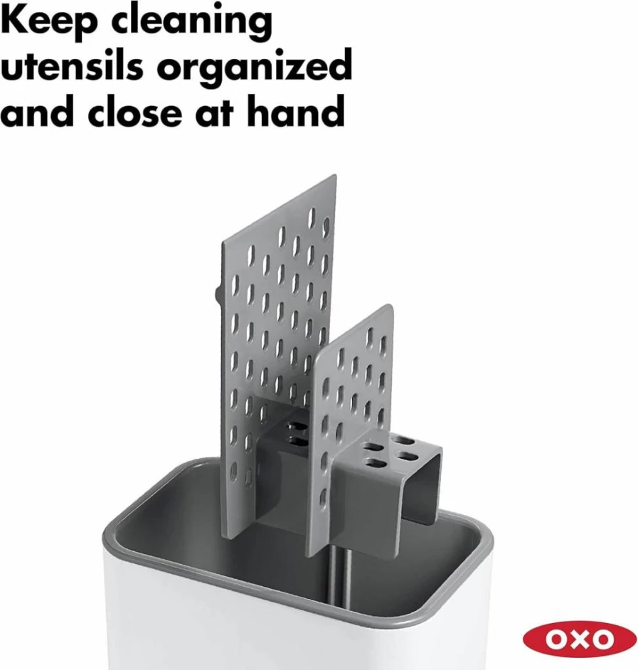 OXO Good Grips Kitchen Sink Caddy Organizer, White Bathroom Storage Basket 3.8" x 5.9" x 5.5" for Sponges and Soap