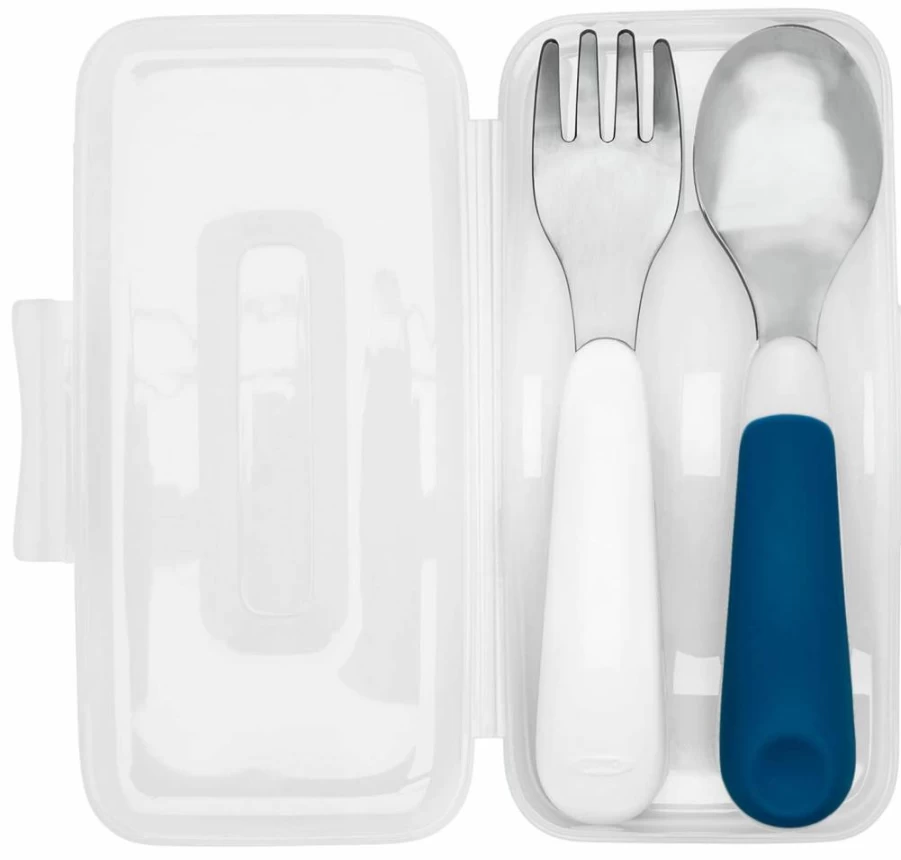OXO Tot Travel Fork and Spoon Set for Kids - Portable Baby Utensils, Blossom Pink