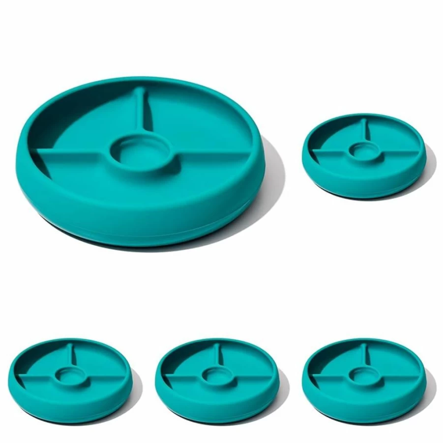OXO Tot Divided Plate - BPA-Free Silicone, Teal Color, Baby Feeding Dish