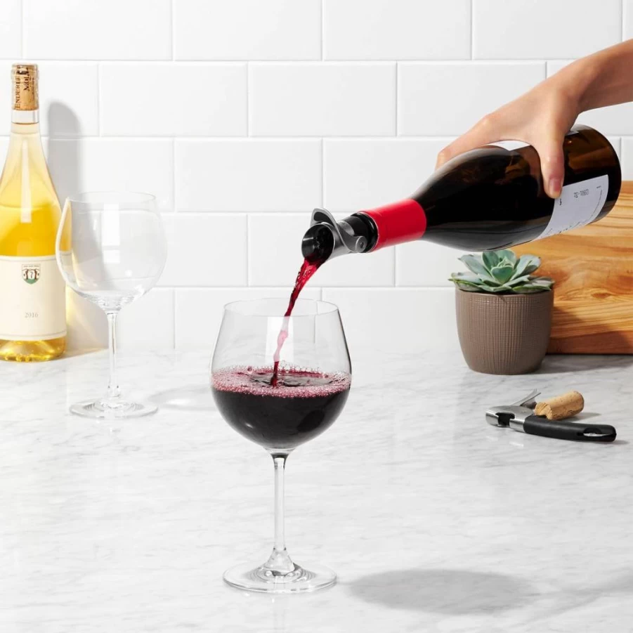 OXO Stainless Steel Wine Stopper and Pourer - Airtight Seal, Drip-Free Pouring Spout