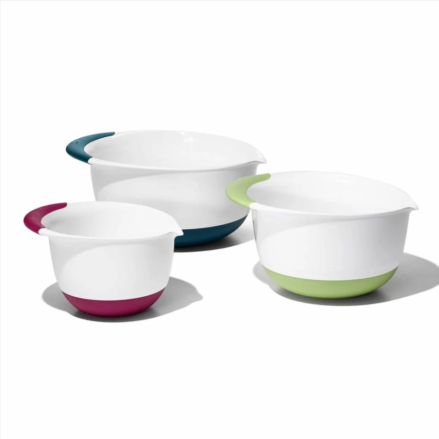 OXO 3-Piece Plastic Mixing Bowl Set, 2500ml, White & Black - Durable Kitchen Mixing Bowls by OXO Good Grips