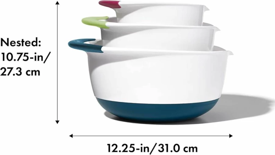 OXO 3-Piece Plastic Mixing Bowl Set, 2500ml, White & Black - Durable Kitchen Mixing Bowls by OXO Good Grips