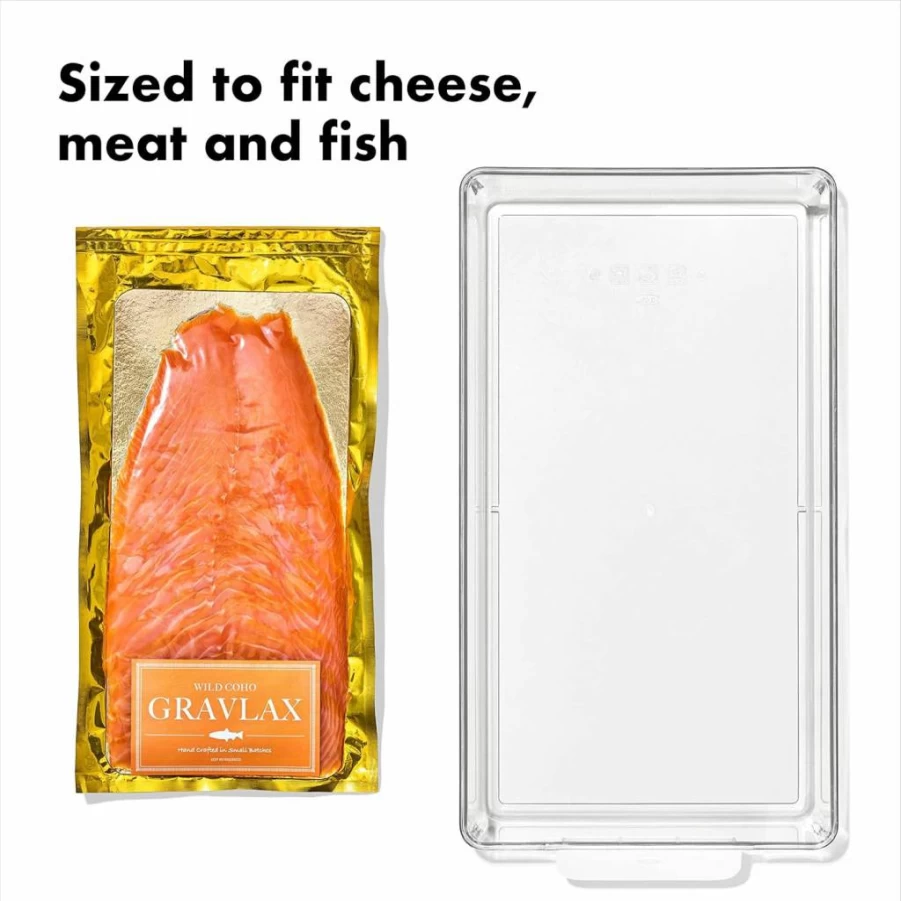 OXO Good Grips 8x14 Inch Refrigerator Storage Bin for Cheese, Deli Meats, Fish & Produce - Modular Fridge Organizer Container