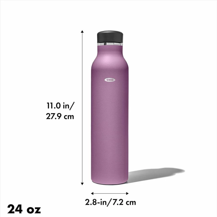 OXO Strive 24oz Insulated Water Bottle with Standard Lid - Quartz, Leak-Proof Stainless Steel Thermos, BPA-Free Vacuum Flask for Hot & Cold Beverages