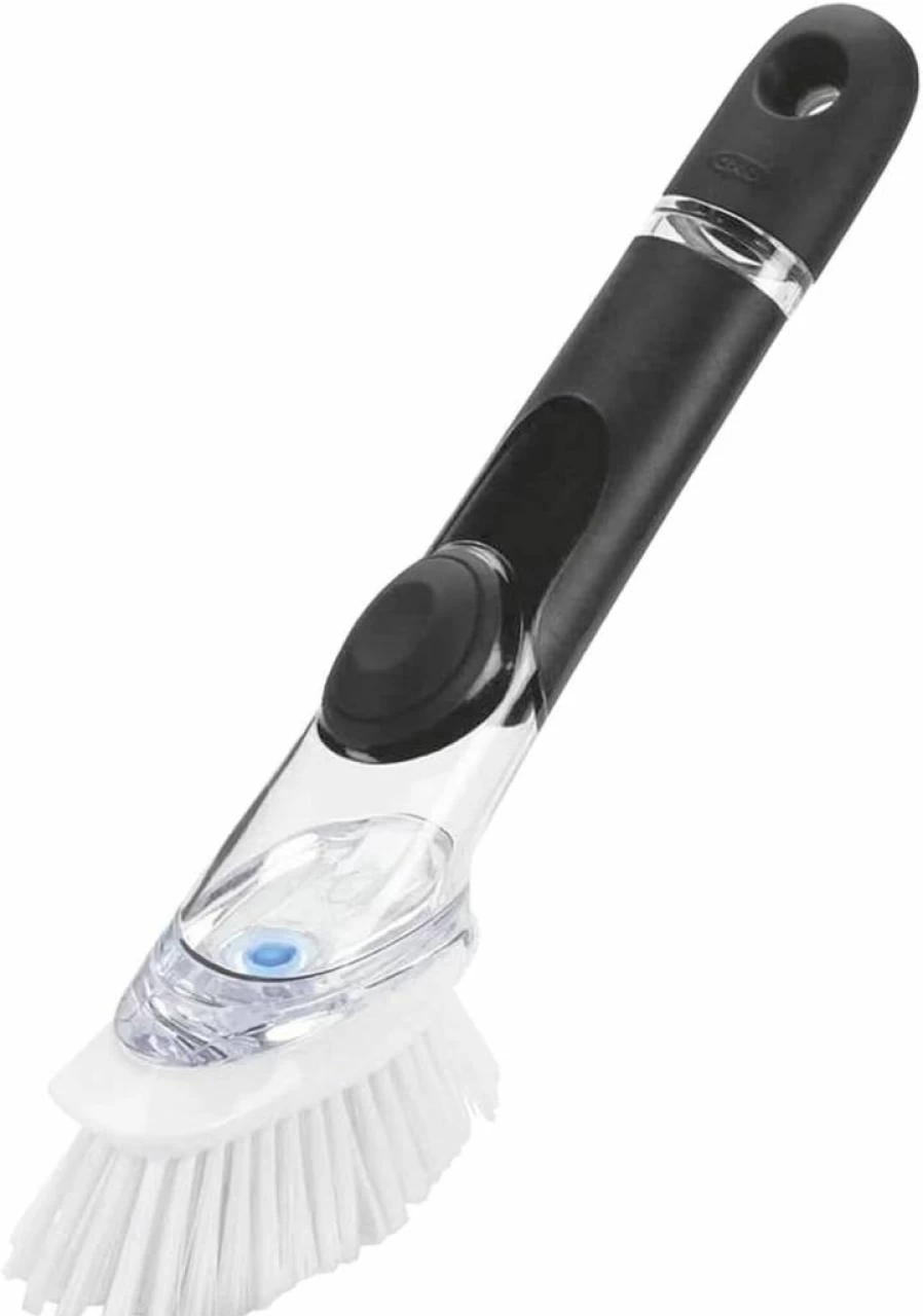OXO Good Grips Soap Dispensing Dish Brush - Ergonomic Kitchen Scrubber with Built-in Soap Dispenser, 15x10x5cm, Durable Cleaning Brush for Dishes