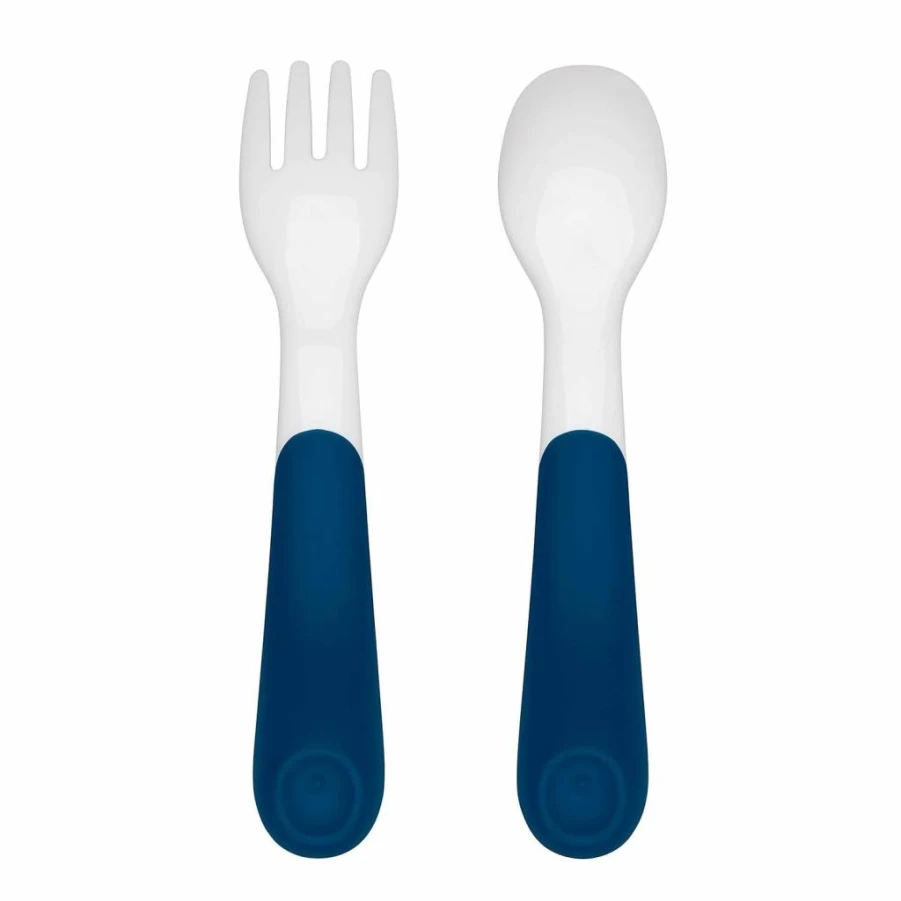 OXO Tot Travel Fork & Spoon Set for Kids - On The Go Training Utensils with Case - Navy Baby Feeding Essentials