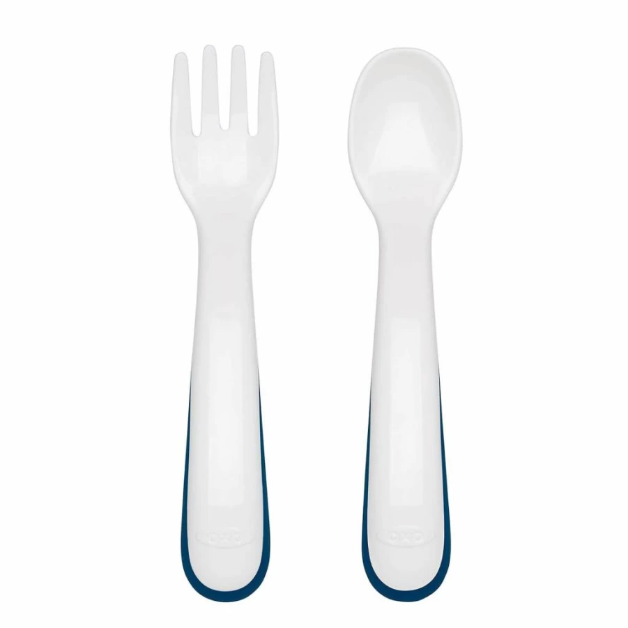 OXO Tot Travel Fork & Spoon Set for Kids - On The Go Training Utensils with Case - Navy Baby Feeding Essentials