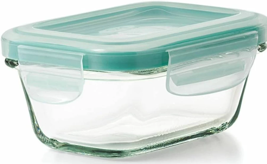 OXO 4oz Smart Seal Glass Food Storage Container with Locking Lid – Airtight, BPA-Free, Stackable, Dishwasher Safe – Ideal for Meal Prep, Leftovers, Pantry Organization (Rectangle, Clear)