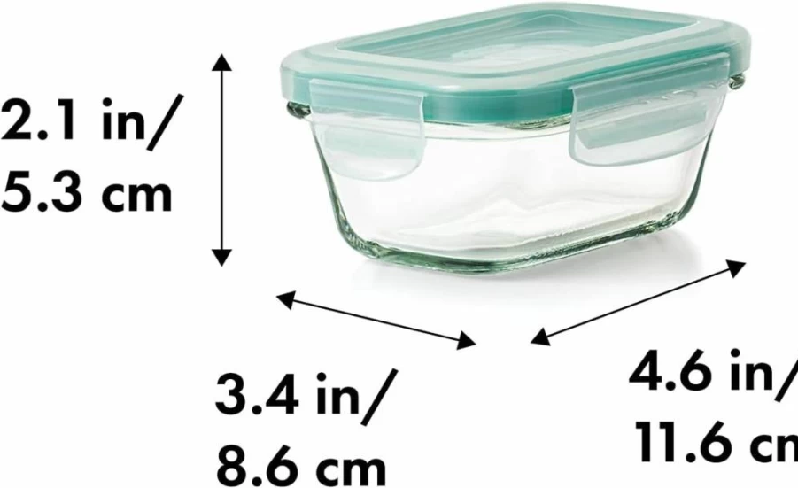 OXO 4oz Smart Seal Glass Food Storage Container with Locking Lid – Airtight, BPA-Free, Stackable, Dishwasher Safe – Ideal for Meal Prep, Leftovers, Pantry Organization (Rectangle, Clear)