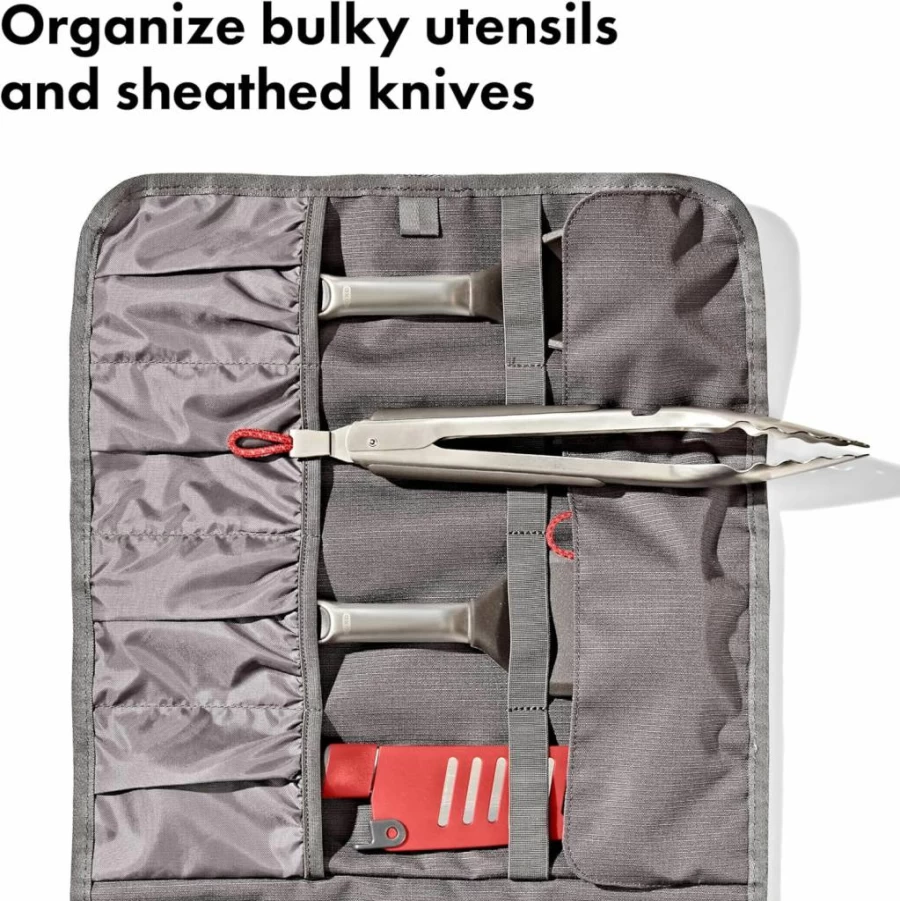 OXO Camp Kitchen Tool Roll - Portable Outdoor Cooking Utensil Organizer for Travel & Camping Gear Storage | Essential Camp Chef Accessories