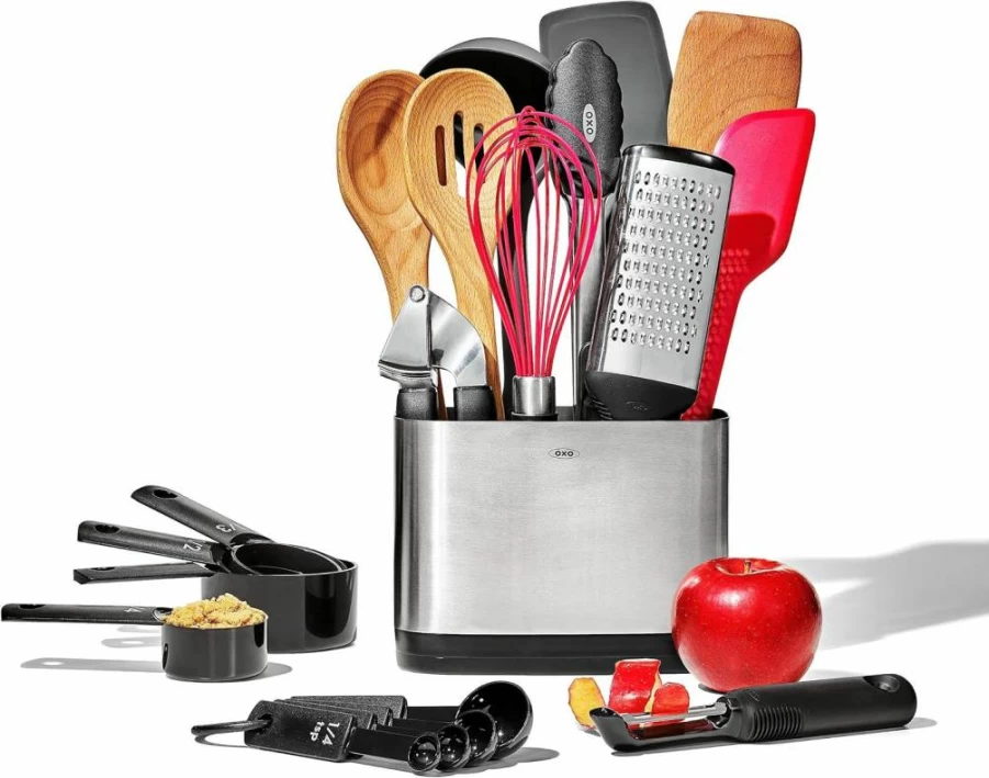 OXO Good Grips 20-Piece Everyday Kitchen Utensil Set in Silver - Durable & Ergonomic Tools for Cooking & Baking