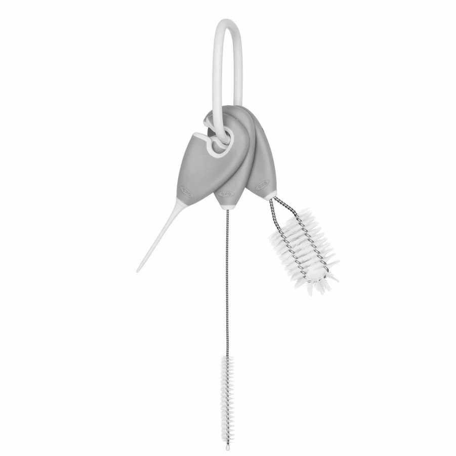 OXO Tot Straw & Sippy Cup Cleaning Brush Set, Gray - BPA-Free Baby Bottle Cleaner Kit