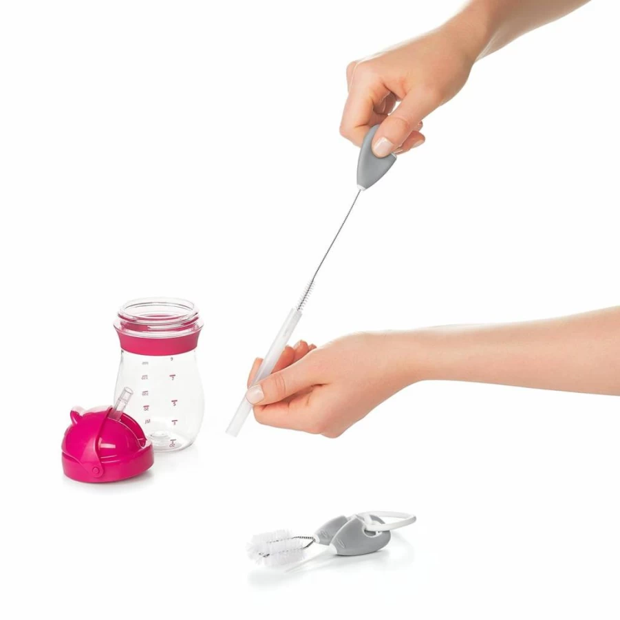 OXO Tot Straw & Sippy Cup Cleaning Brush Set, Gray - BPA-Free Baby Bottle Cleaner Kit