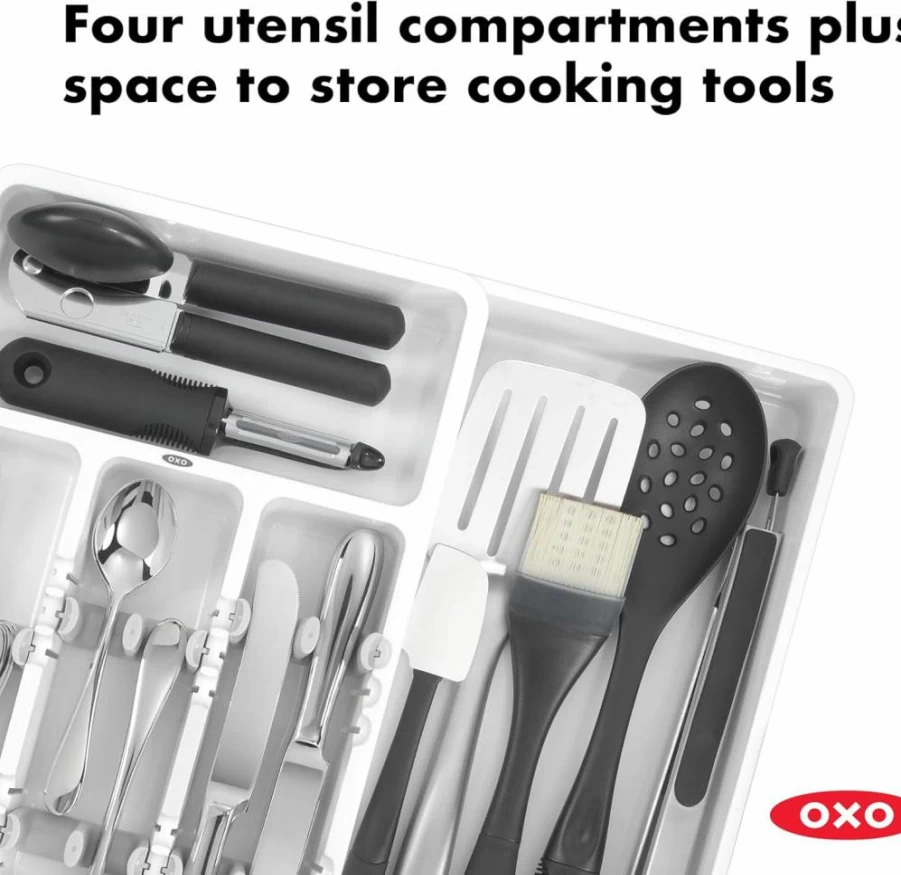 OXO Expandable Kitchen Utensil Organizer - Gray, Space-Saving Drawer Storage by OXO Good Grips