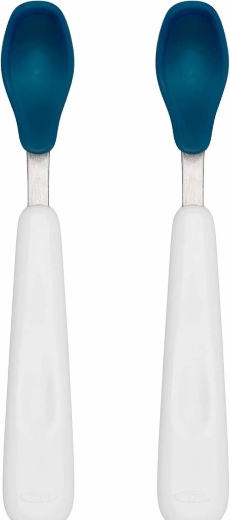 OXO Tot Baby Feeding Spoon Set - 2 Pack Soft Silicone Teal Spoons, 6.3 Inch BPA-Free Infant Utensils for Toddlers