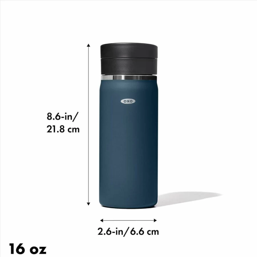 OXO Good Grips 16oz Leakproof Travel Coffee Mug with SimplyClean Lid - Dark Cobalt, Insulated Stainless Steel Tumbler for Hot & Cold Beverages