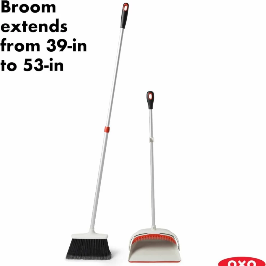 OXO Good Grips Extendable Broom with Large Sweep Set, Adjustable 8.5" to 12" Width