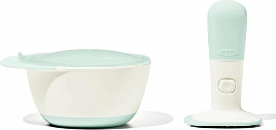 OXO Tot Baby Food Masher - Soft Grip, BPA-Free, Easy to Clean, Teal Color for Infant Feeding