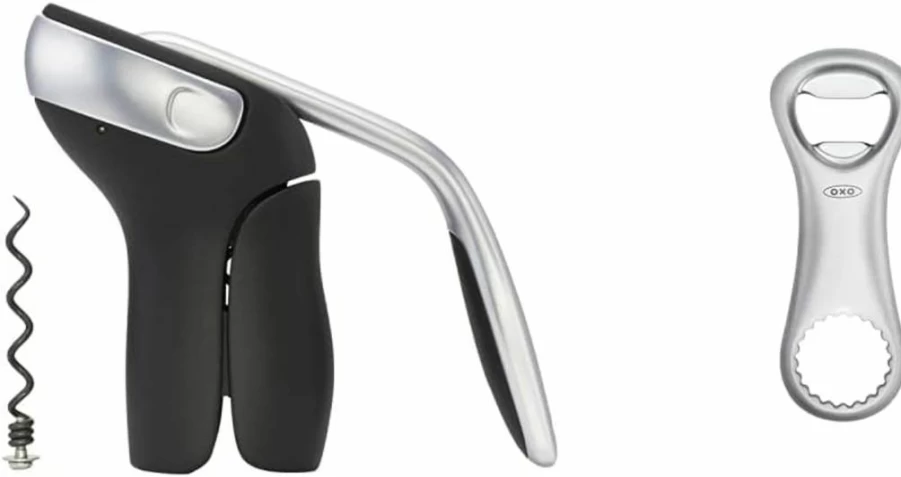 OXO Steel Vertical Lever Corkscrew with Removable Foil Cutter - Premium Wine Opener by OXO