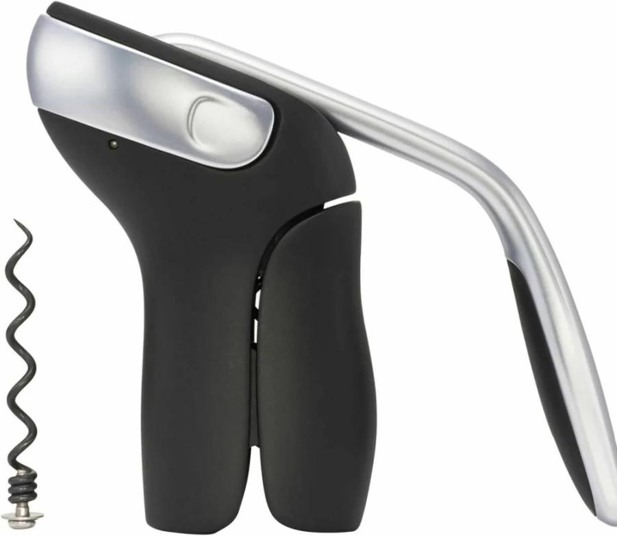 OXO Steel Vertical Lever Corkscrew with Removable Foil Cutter - Premium Wine Opener by OXO