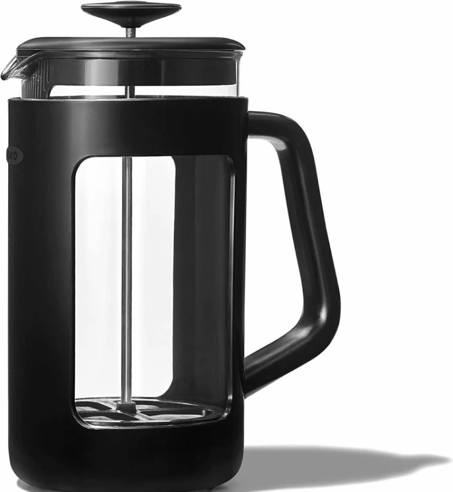 OXO French Press Coffee Maker - 8 Cup Capacity, Black, Stainless Steel Plunger, Brew Venture Series