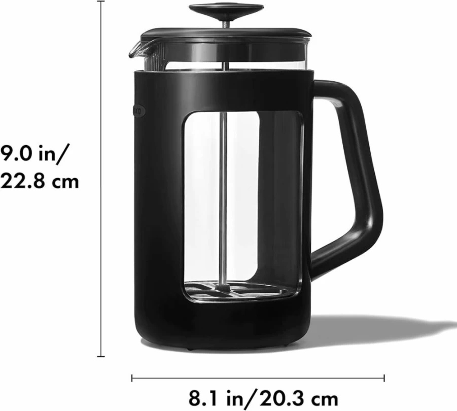 OXO French Press Coffee Maker - 8 Cup Capacity, Black, Stainless Steel Plunger, Brew Venture Series
