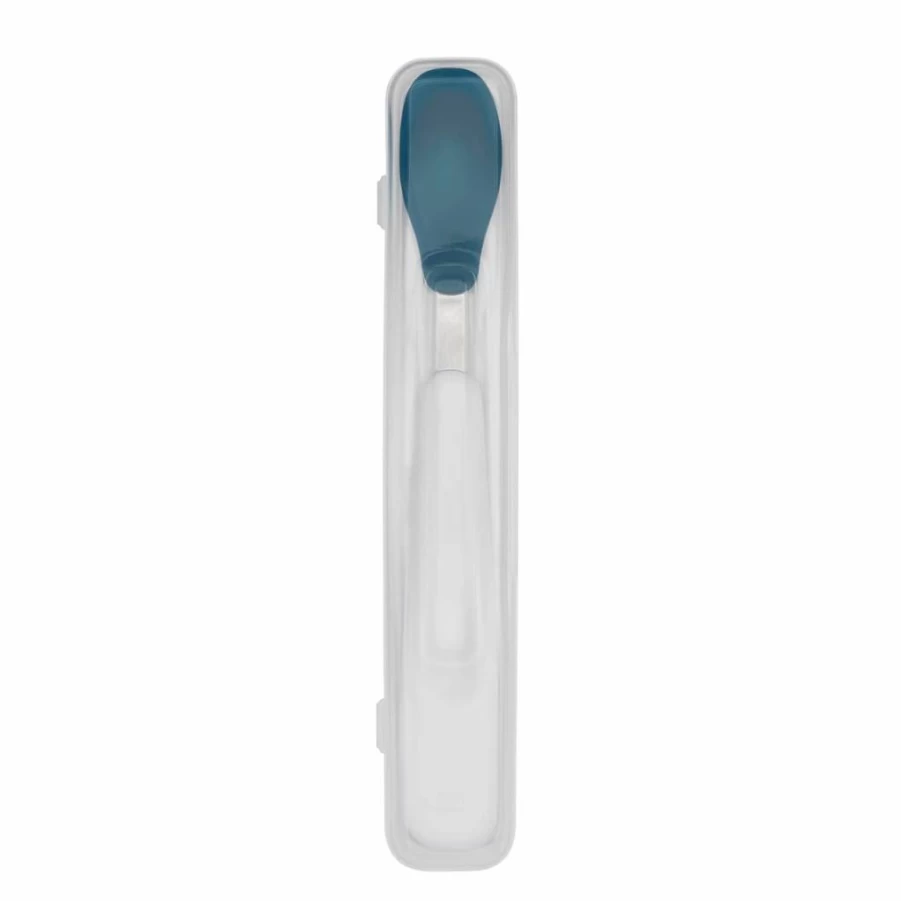 OXO Tot Travel Feeding Spoon with Carry Case - Portable Baby Spoon for On-The-Go - Navy Blue