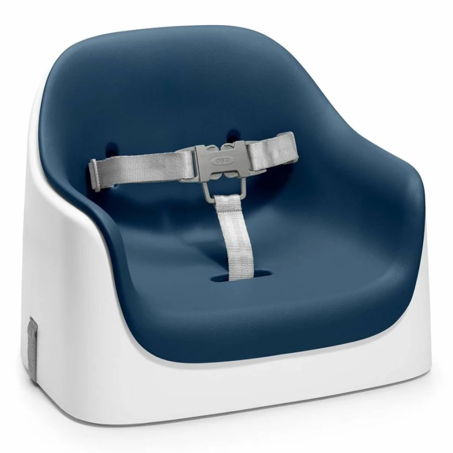 OXO Tot Baby Nest Booster Seat with Removable Navy Cushion for High Chairs – Portable & Adjustable Feeding Chair
