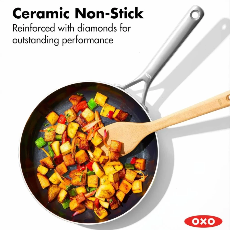 OXO Mira 10-Inch Tri-Ply Stainless Steel Skillet - PFAS-Free Nonstick Frying Pan, Induction Compatible, Multi-Clad Construction, Dishwasher & Metal Utensil Safe