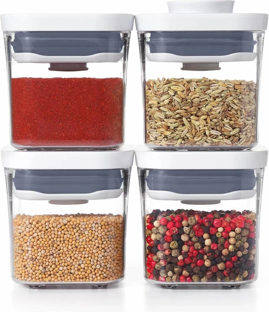 OXO 4-Piece Mini Pop Container Set - Airtight Food Storage Canisters with Smart Seal Technology - Clear BPA-Free Kitchen Organization Solutions