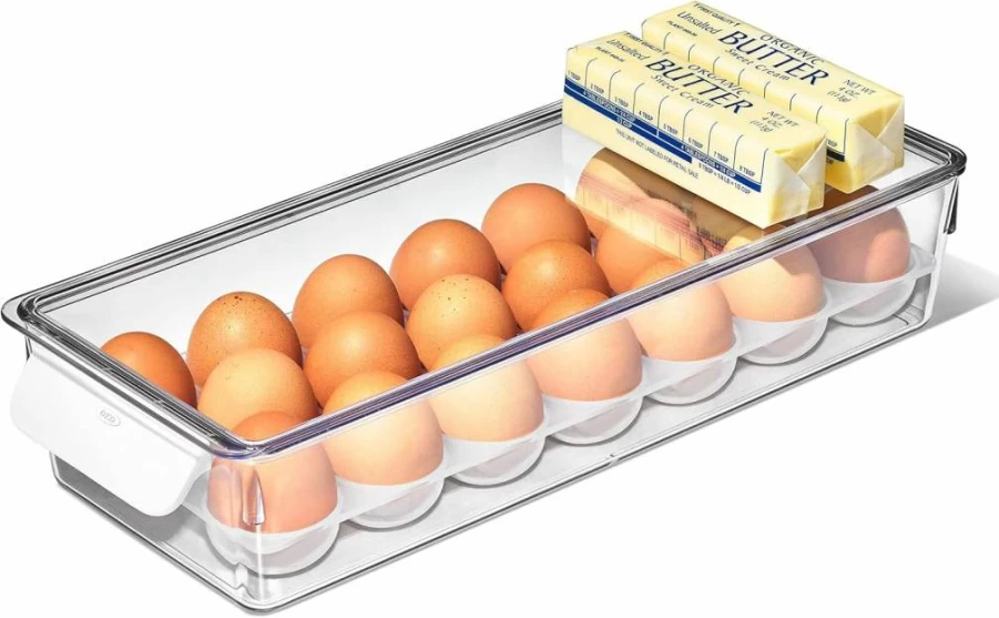 OXO Good Grips Refrigerator Egg Storage Container with Removable Tray and Lid - Keep Eggs Fresh and Organized