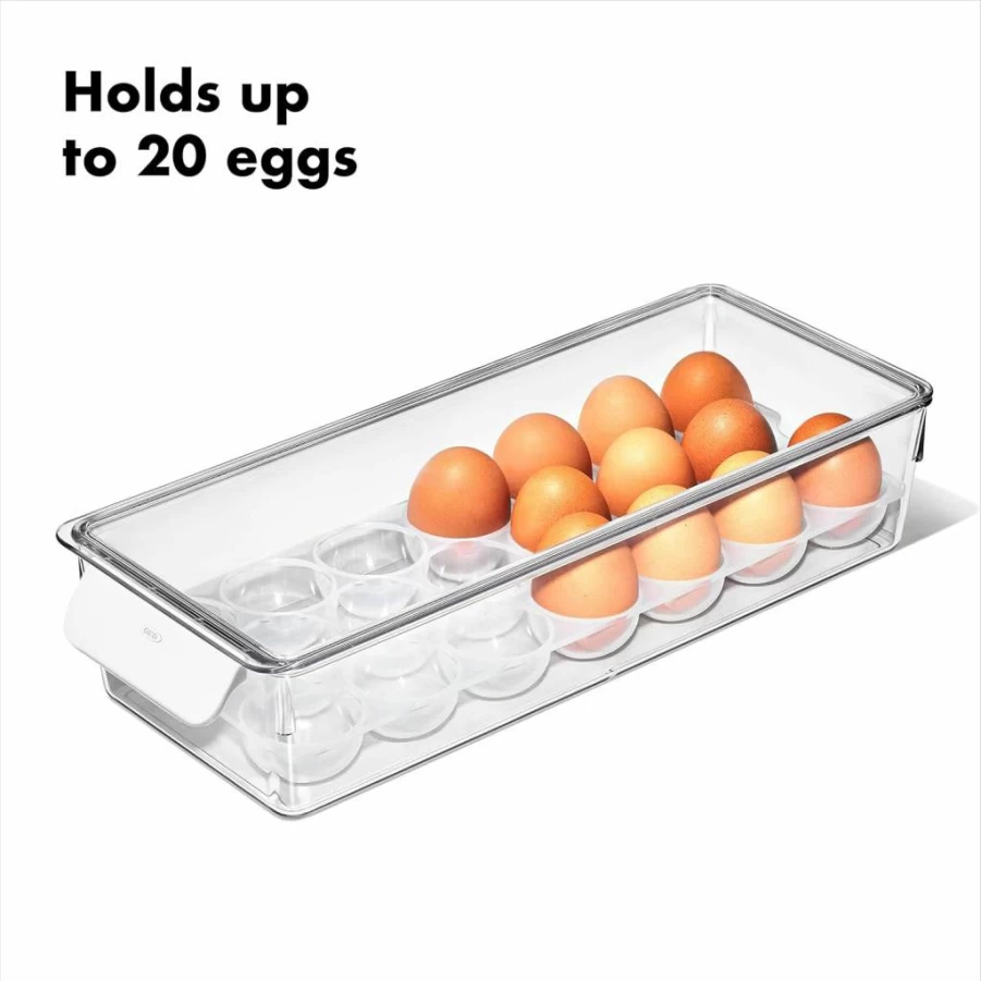 OXO Good Grips Refrigerator Egg Storage Container with Removable Tray and Lid - Keep Eggs Fresh and Organized
