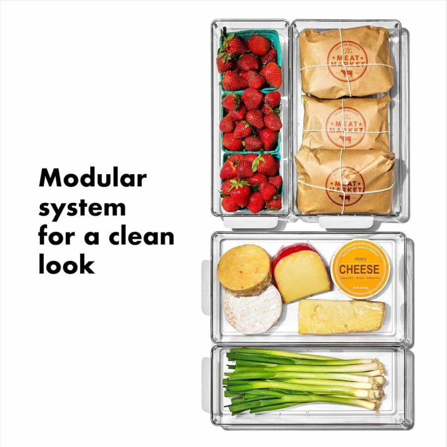 OXO 4-Piece Refrigerator Organizer Set - Stackable Food Storage Bins for Fridge by Good Grips