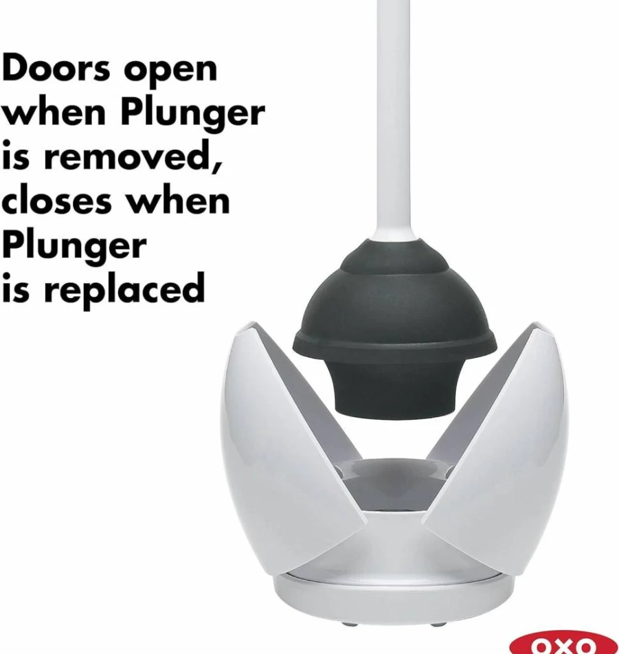 OXO Good Grips White Toilet Plunger with Canister - Durable Bathroom Cleaning Tool by OXO
