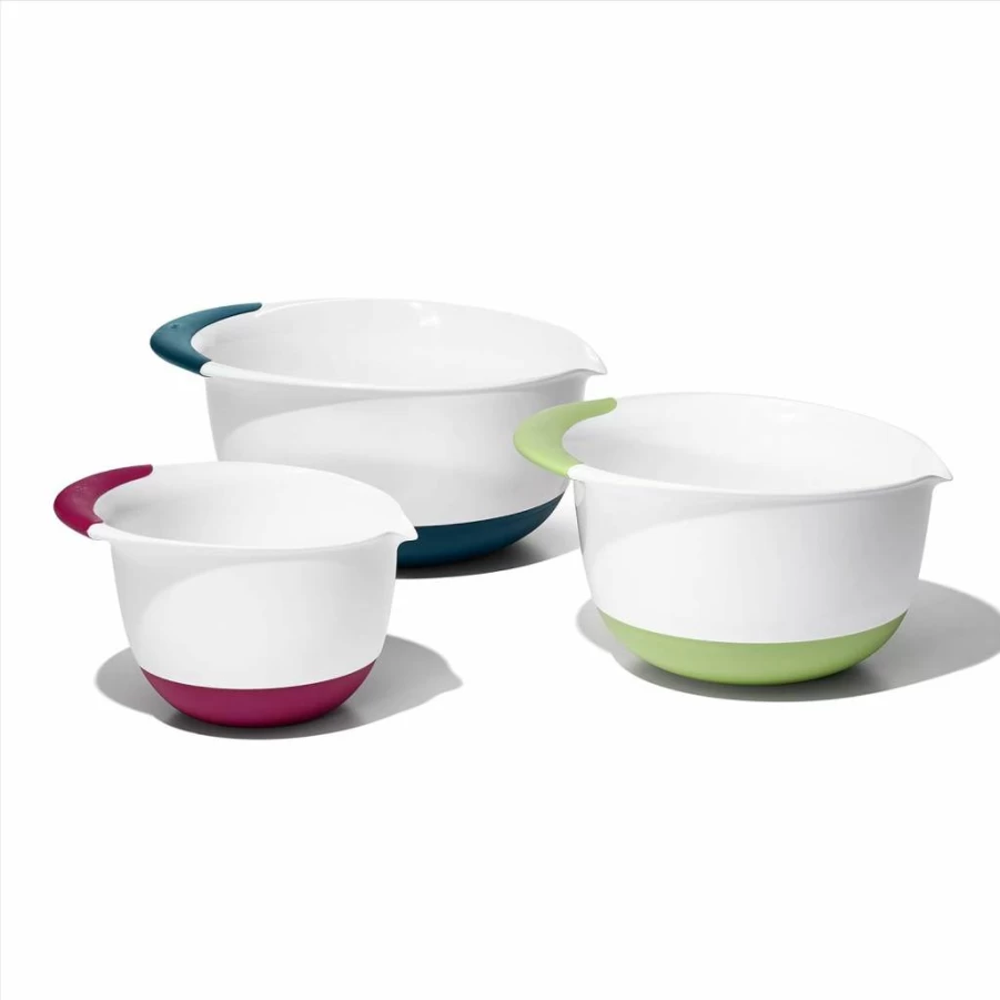 OXO Good Grips 3-Piece Plastic Mixing Bowl Set with Non-Slip Handles, 4.7L (Blueberry/Jam/Seltzer) - Large Kitchen Utensils for Baking & Food Prep
