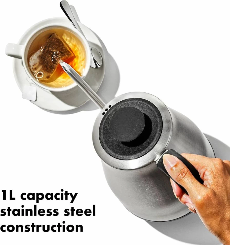 OXO Brew Gooseneck Electric Kettle 1L - Adjustable Temperature, Built-In Timer, Stainless Steel Pour-Over Kettle for Coffee & Tea