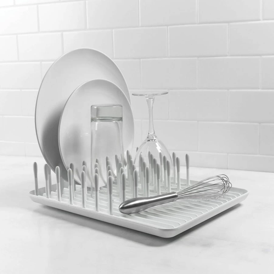 OXO Good Grips Compact Dish Drying Rack for Kitchen Storage, 13.75" x 10.38" x 3.5", Space-Saving Biscuit Design
