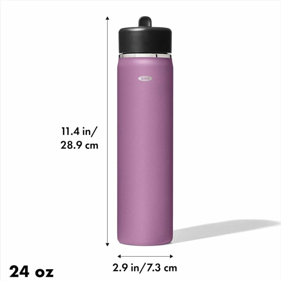OXO Strive 24oz Wide Mouth Water Bottle with Straw Lid - BPA-Free, Leak-Proof, Insulated Stainless Steel, Quartz Color